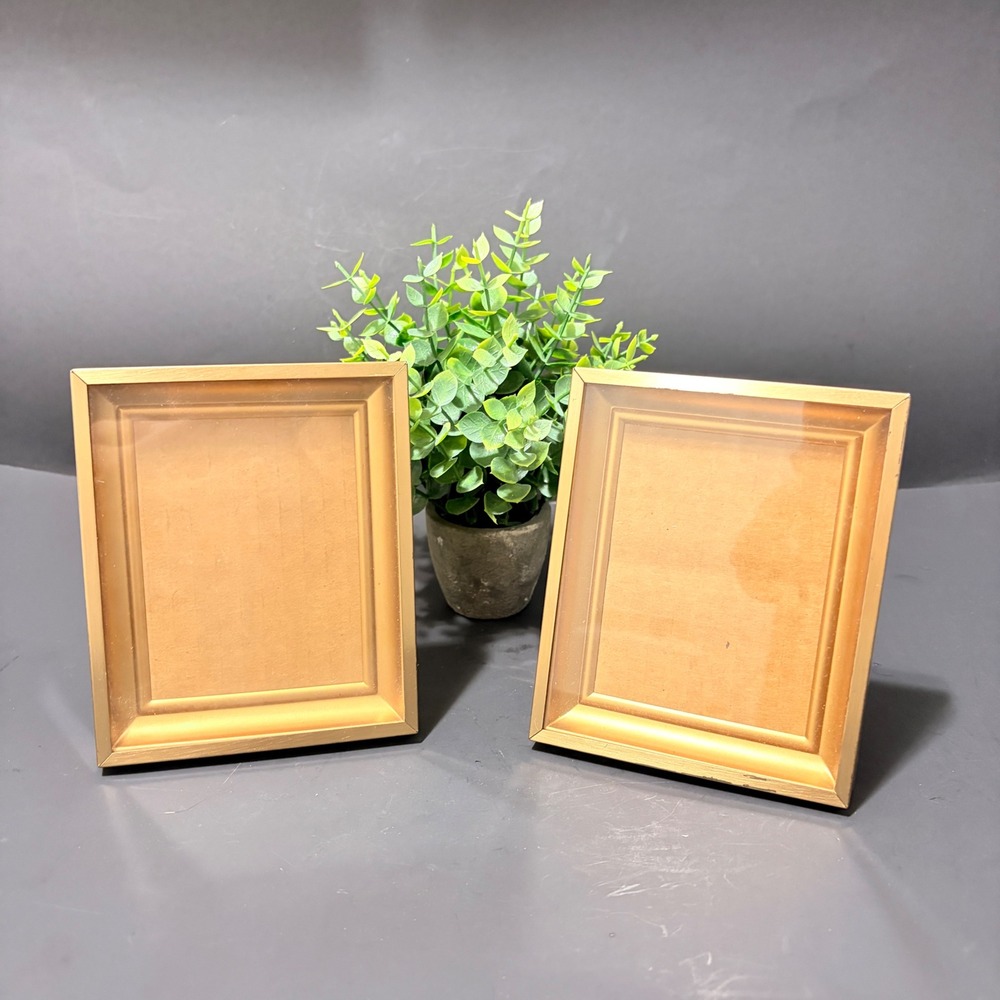 Set of 2 Vtg Gold Metal Picture Box Frames 4x6 (3x4) Tabletop Easel Back Glass